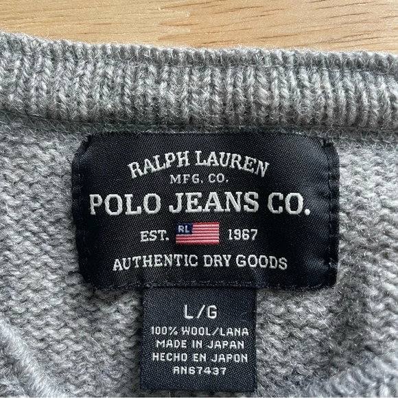 Ralph Lauren polo jeans co vintage 100% wool v-neck Sweater gray 14513 - Picture 3 of 5